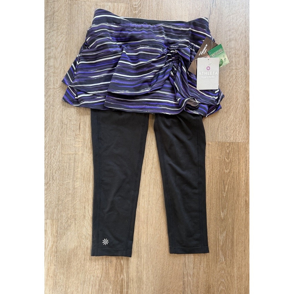 Athleta Women's Purple Black Painted Cuteness 2 in 1 Skort Capri Leggings XS NWT